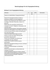Checkliste/ Bewertungsbogen Vorgangsbeschreibung