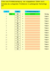 3 Excel-Arbeitsblätter zur Primfaktorzerlegung