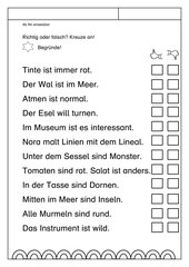 Leseübungsblatt zur Fibel 'Mimi die Lesemaus' Bayern ab Nn - Sätze richtig-falsch