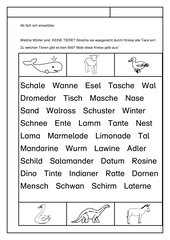 Leseübungsblatt zur Fibel 'Mimi die Lesemaus' Bayern ab Sch/sch --- Tierwörter