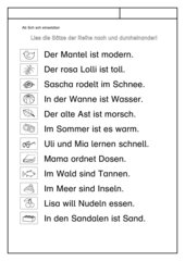 Leseübungsblatt zur Fibel 'Mimi die Lesemaus' Bayern ab Sch sch - einfache Sätze