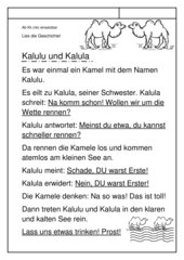 Leseübungsblatt zur Fibel 'Mimi die Lesemaus' Bayern ab Kk einsetzbar - eine 'Kamel-Geschichte'
