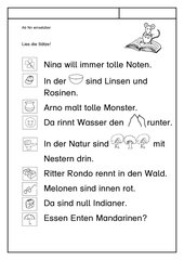 Leseübungsblatt zur Fibel 'Mimi die Lesemaus' Bayern ab Nn einsetzbar - Einfache Sätze erlesen
