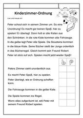 Kinderzimmer-Ordnung  -  Kurzer Text mit Überprüfung des Textverständnisses