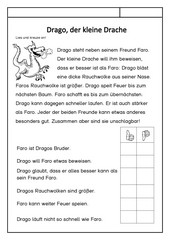 Drago, der kleine Drache  -  Kurzer Text mit Überprüfung des Leseverständnisses