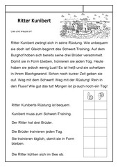 Ritter Kunibert  -  Kurze Geschichte mit Überprüfung des Textverständnisses