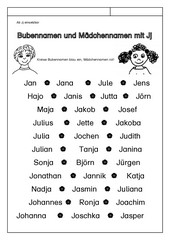 Buben- und Mädchennamen mit Jj