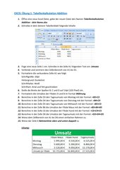 EXCEL Übung 1- Tabellenkalkulation Addition 