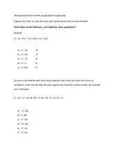 Übungen zur quadratischen Ergänzung (Binom. Formeln) 