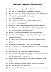 20 Fragen zum Bundesland Baden-Württemberg (mit Lösungsvorschlag)