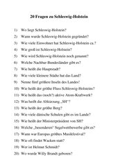 20 Fragen zum Bundesland Schleswig-Holstein (mit Lösungsvorschlag)