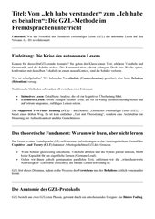 Vom „Ich habe verstanden“ zum „Ich habe es behalten“: Die GZL-Methode im Fremdsprachenunterricht