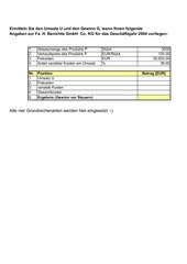 Excel Vier Rechenarten einsetzen in einer Gewinnberechnung