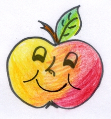 Apfel - Apfel, fröhlich, lustig, Obst, Anlaut A, Illustration