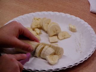 Obstsalat #2 - Obst, Banane, schneiden, herstellen, Obstsalat, zerkleinern, Vorgangsbeschreibung, Zubereitung