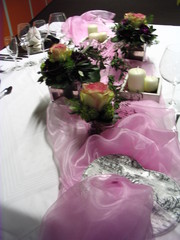 Tischdeko Hochzeit#2 - Tischdekoration, Hochzeit, weiß, rosa, Platzteller, Teller, Besteck, Messer, Gabel, Serviette, Glas, Weinglas