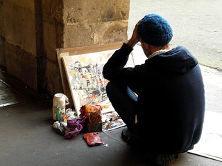 Straßenmaler in Paris - Paris, Straße, Maler, Farbe, malen, Straßenmalerei, Straßenkunst, Kunsthandwerk, Aktionskünstler, peintre