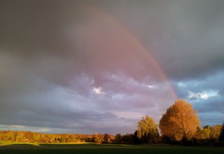 Regenbogen #1 - Regenbogen, Regen, Wolken, Spektralfarben, kreisbogenförmig, Farben, atmosphärische Optik, Optik, Brechung, Lichtbrechung, Spektralfarben, Reflexion, Farbzerlegung, Wetter