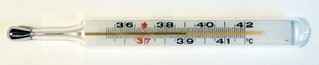 Fieberthermometer 39°C - Temperatur, Thermometer, Fieber, Fieberthermometer, Anzeige, Celsius, Grad, Körpertemperatur, messen, krank, Physik, Temperaturanzeige, Diagnostikgerät, Messgerät, Wärmelehre, Quecksilber, Skala, Zahlenstrahl
