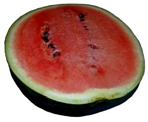 halbe Wassermelone - Melone, Melonen, Stück, rot, Wassermelone, Kürbisgewächs, Frucht, Kern, Kerne, Anlaut M