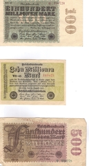 Geldscheine - Mark, Geld, Geldschein, Note, Geldnote, Banknote, Papiergeld, Inflation, inflationär, 1923, Reichsbank, Reichsbanknote, Geldentwertung, Wertverlust, Millionen