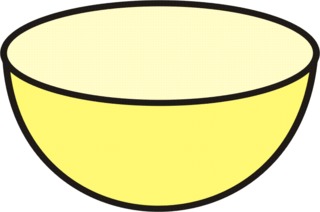 Schüssel gelb - Müslischüssel, Geschirr, Anlaut Sch, Gefäß, leer, kochen, backen, Küchengerät, Küchenhelfer, Küchenutensilie, Zeichnung, Wörter mit Doppelkonsonanten