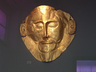 Goldmaske des Agamemnon - Griechische Mythologie, Mykene, Goldmaske, Agamemnon, Troja, Helena, Menelaos, Iphigenie, Grab, Schliemann, Maske, Gold, Kulturgut