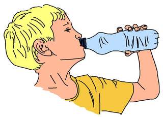 Kind trinkend farbig - Kind, trinken, Flasche, gesund, durstig, Durst, Getränk, Flüssigkeit, Wasser, Wasserhaushalt, Gesundheit, lebensnotwendig