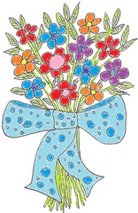 Blumenstrauß bunt - Blumen, Blumenstrauß, Blumengebinde, Pflanzen, Blüten, Farbe, Geburtstag, Schleife, Gabe, Geschenk, Mitbringsel, bunt, Farben