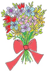 Blumenstrauß  bunt - Blumen, Blumenstrauß, Blumengebinde, Pflanzen, Blüten, Farbe, Geburtstag, Schleife, Gabe, Geschenk, Mitbringsel, bunt, Farben