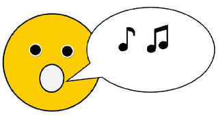Smiley #10 - singend mit Sprechblase(Noten) - Smiley, Zeichen, Zeichnung, Illustration, Button, Symbol, Sprechblase, singen, Lied, Musik, Noten