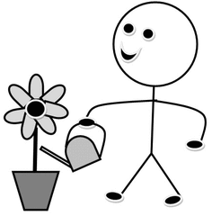 Blumendienst s/w - Piktogramm, Klassendienst, Dienst, Symbol, Zeichnung, Illustration, Blumen, Blumentopf, gießen, Gießkanne, Smiley, Wasser
