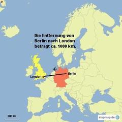Landkarte Von Berlin nach London - Landkarte, Deutschland, Großbritannien, Entfernung, London, Berlin, Luftlinie, 1000 km, Maßstab, Mathematik