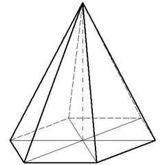 Regelmäßige sechsseitige Pyramide - Mathematik, Geometrie, Pyramide, Körper, spitz, sechsseitig, Schrägriss, Schrägbild, Ecke, Kante, Volumen, Rauminhalt, Oberfläche, Fläche
