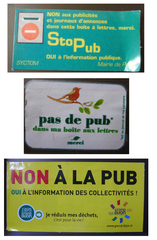 Hinweisschilder auf französischen Briefkästen - boîte aux lettres, publicité, non a la pub, pub