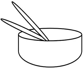 Salatschüssel - Salatschüssel, Salat, Geschirr, Besteck, Salatbesteck, Küchengerät, Küchenhelfer, Haushalt, Küche, Zeichnung, Wörter mit Doppelkonsonanten
