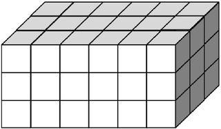Quader aus vielen kleinen Würfeln gebildet (54) - Körper, Quader, Einheitswürfel, Geometrie, Rauminhalt, Volumen, Oberfläche, Fläche, Schrägbild, Schrägriss, Kubikzentimeter
