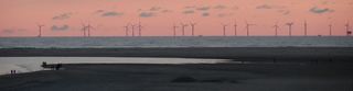 Windpark vor Borkum - Technisches Bauwerk, regenerative Energie, Windrad, Windpark, Energie, Energiegewinnung, Elektrizität, Kraftwerk, Windkraft, Rotor, Strom, erneuerbare Energie, Windkraftwerk, Physik