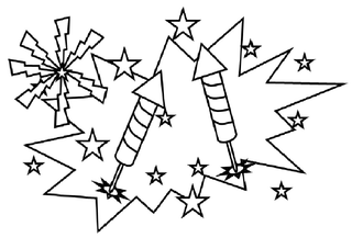 Feuerwerk #2 - Feuerwerk, Silvester, Rakete, Raketen, Licht, leuchten, Anlaut F, Sterne, Blitz, Zeichnung, Illustration, Wörter mit eu