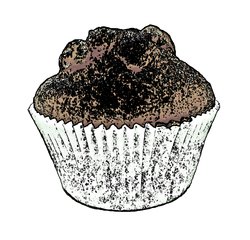 Muffin aus Schokoteig - Cartoon - Muffin, Muffins, Kuchen, Gebäck, backen, Bäcker, Leckerei, süß, Süßigkeit, Schokolade, Kakao, klein, Küchlein, rund, essen, feiern