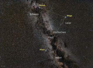 Sommerdreieck und Milchstraße mit Sternbildern - Astronomie, Milchstraße, Sommerdreieck, Sternbilder