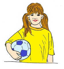 Mädchen mit Ball - Ball, Mädchen, Sport, Sportlerin, Kind, Zeichnung, bewegen, Bewegung, Spiel, spielen, Fußball, Fußballerin