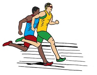 Zeichnung zwei Läufer farbig - Lauf, laufen, Läufer, Sport, Sportler, Sprint, Sprinter, sprinten, trainieren, Training, Grundübung, Zeichnung, bewegen, Bewegung, Anspannung, anspannen, Leichtathletik, Leichtathlet, olympische Disziplin, rennen, Mehrzahl, Plural
