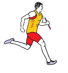 Zeichnung Staffellauf farbig - Staffel, Staffelläufer, Staffellauf, Lauf, laufen, Läufer, Sport, Sportler, Sprint, Sprinter, sprinten, trainieren, Training, Grundübung, Zeichnung, bewegen, Bewegung, Anspannung, anspannen, Leichtathletik, Leichtathlet, olympische Disziplin, rennen
