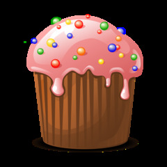 Muffin mit Zuckerguss - Muffin, Zuckerguss, rosa, Dessert, Kuchen, Gebäck, backen, Bäcker, Leckerei, süß, Süßigkeit, Küchlein, rund, essen, feiern, gebacken, dekorieren, Zuckerperlen, Illustration
