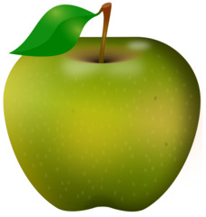 grüner Apfel mit Blatt - Apfel, Obst, Frucht, Kernobstgewächs, Rosengewächs, grün, Anlaut A, Wörter mit pf, Illustration