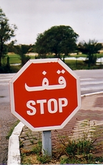 Stoppschild  - Stoppschild, Verkehrszeichen, Straßenverkehr, stopp, anhalten, Verkehrsregeln, Ausland, rot, arabisch, Achteck