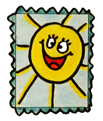 Briefmarke mit Sonnenmotiv - Briefmarke, Postwertzeichen, Sonne, Frühling, Sommer, diy, Postkarte, Brief, Karte, Papierprodukt, Wertzeichen, Sammlerobjekt