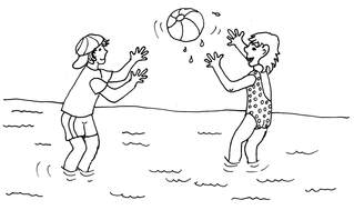 Wasserball spielen - Wasserball spielen, Wasserball, Spiele im Wasser, werfen, fangen, Kinder, Anlaut W