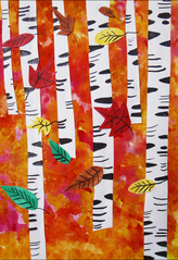 Herbst - Wasserfarben, Collage, Bäume, Blätter, Herbst, Baumstamm, Birke, Jahreszeit